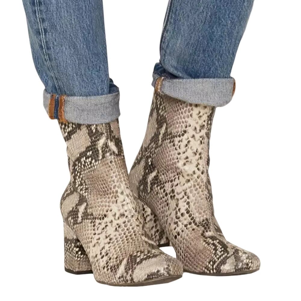 Free People Cecile Tan Snakeskin Pattern Textured Leather Ankle Zip Booties